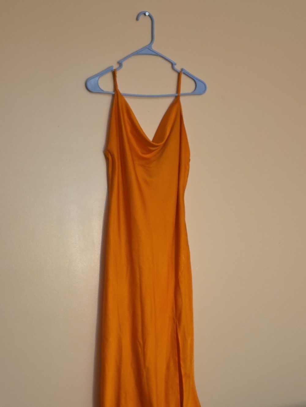 Slip Midi Dress with Cowl Neck in Bright Orange